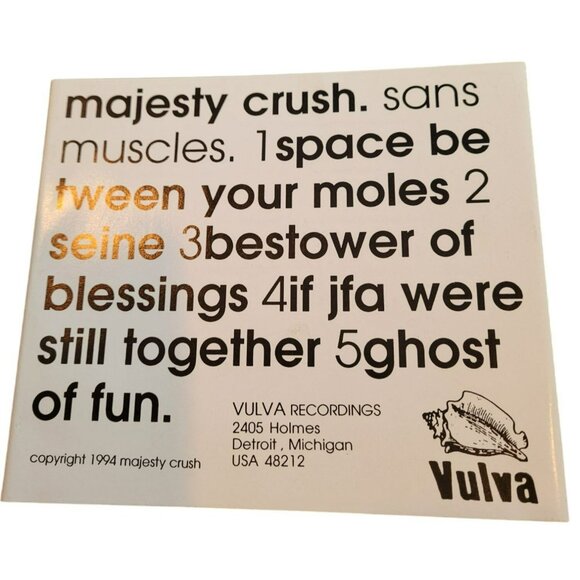 Majesty Crush Sans Muscles CD 1994 Vulva Recording Rare Collectible 37473cd - Picture 4 of 7